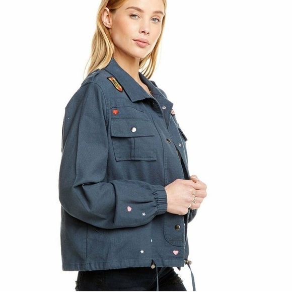 NWT Chaser vintage canvas Black military jacket w/patches Chill-out Feels Hart M - Picture 6 of 10